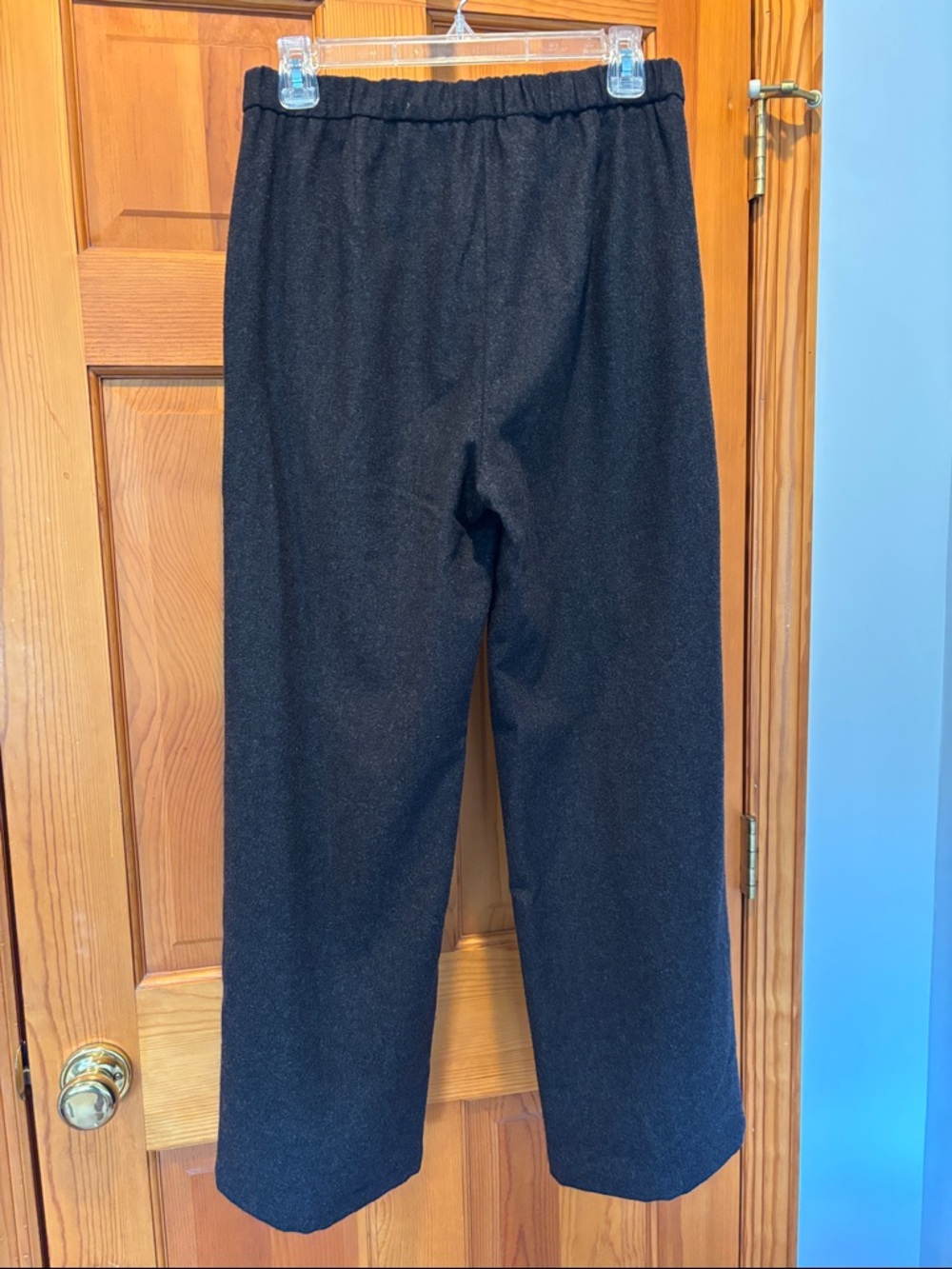 Eileen Fisher 100% Wool Charcoal Grey Elastic Waist Pull-On Wide Leg Pants Small - Picture 2 of 6